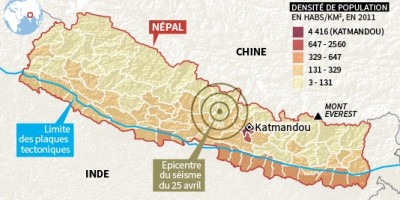 la carte du seisme et la densite